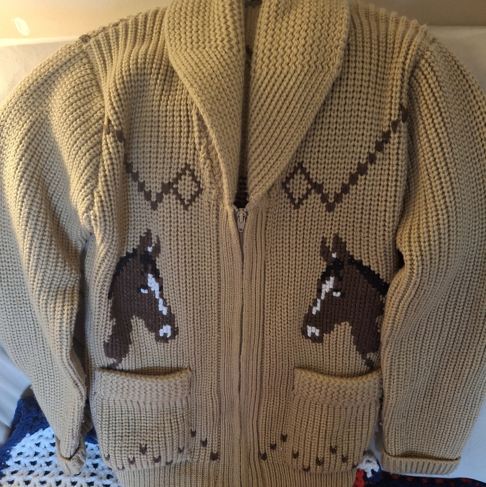 Women's Tan Horse Pattern Cardigan